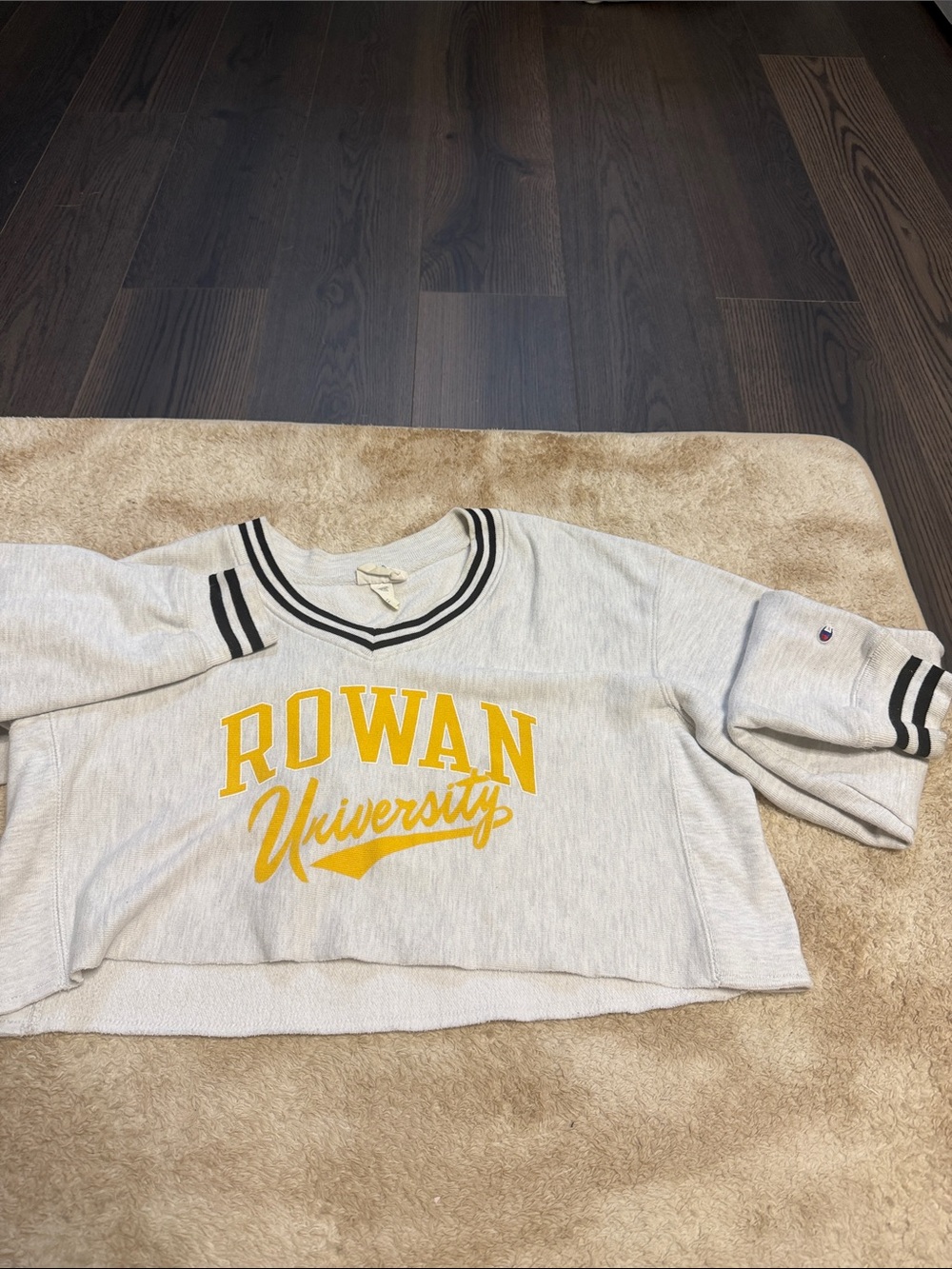 Rowan U Champion Cropped Crewneck Sweatshirt - Light Gray with Yellow Logo